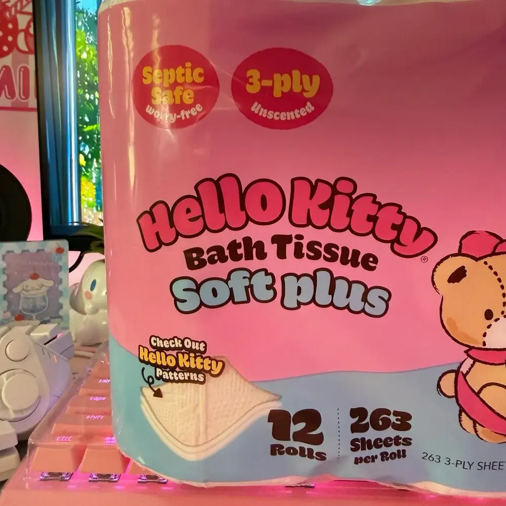 Hello Kitty Bath Tissue Soft 12 Rolls 3-Ply Pink Embossed Toilet Paper Sanrio